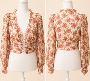 Olivaceous S Floral Milkmaid Blouse Coquette Cottagecore Romantic Balletcore Top